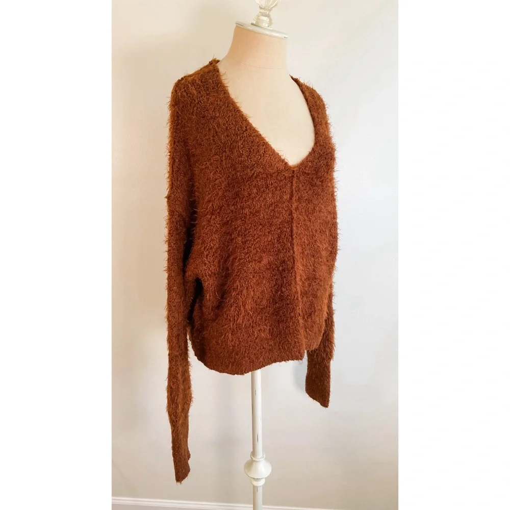Free People Icing V Neck Pullover Sweater in Mocha Java